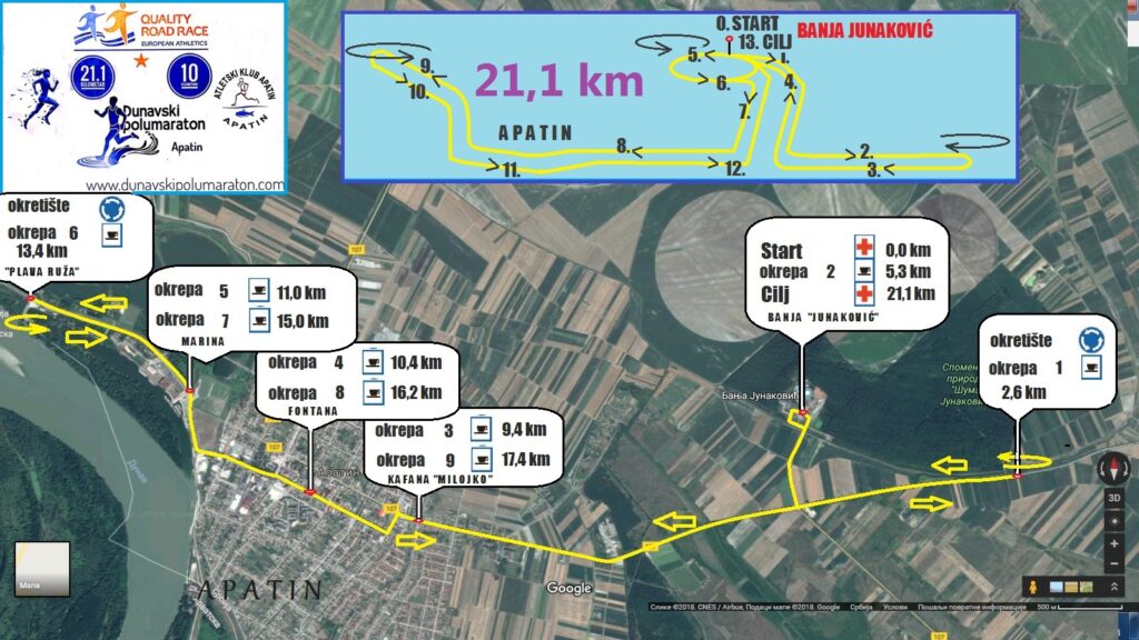 STAZA 21,097 km -25. Apatinski Dunavski polumaraton 17.10.2021.
