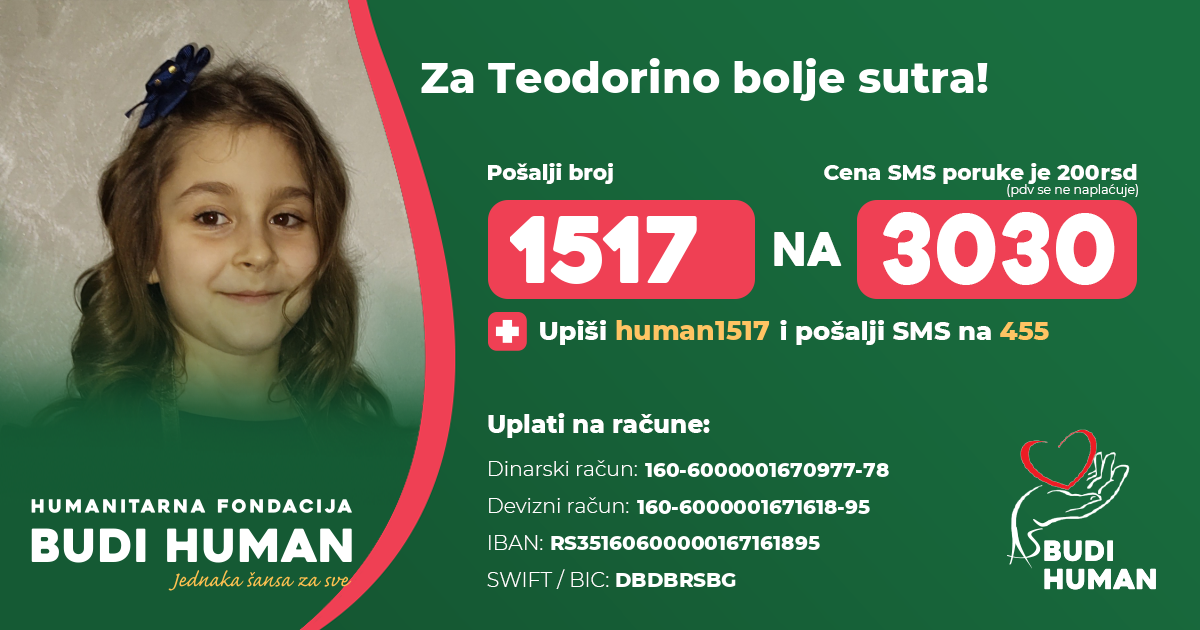 Humanitarni koncert za Teodoru sutra u Somboru