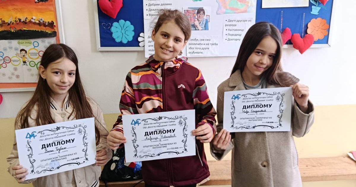 Uspešni matematičari OŠ „Dositej Obradović“ na okružnom takmičenju