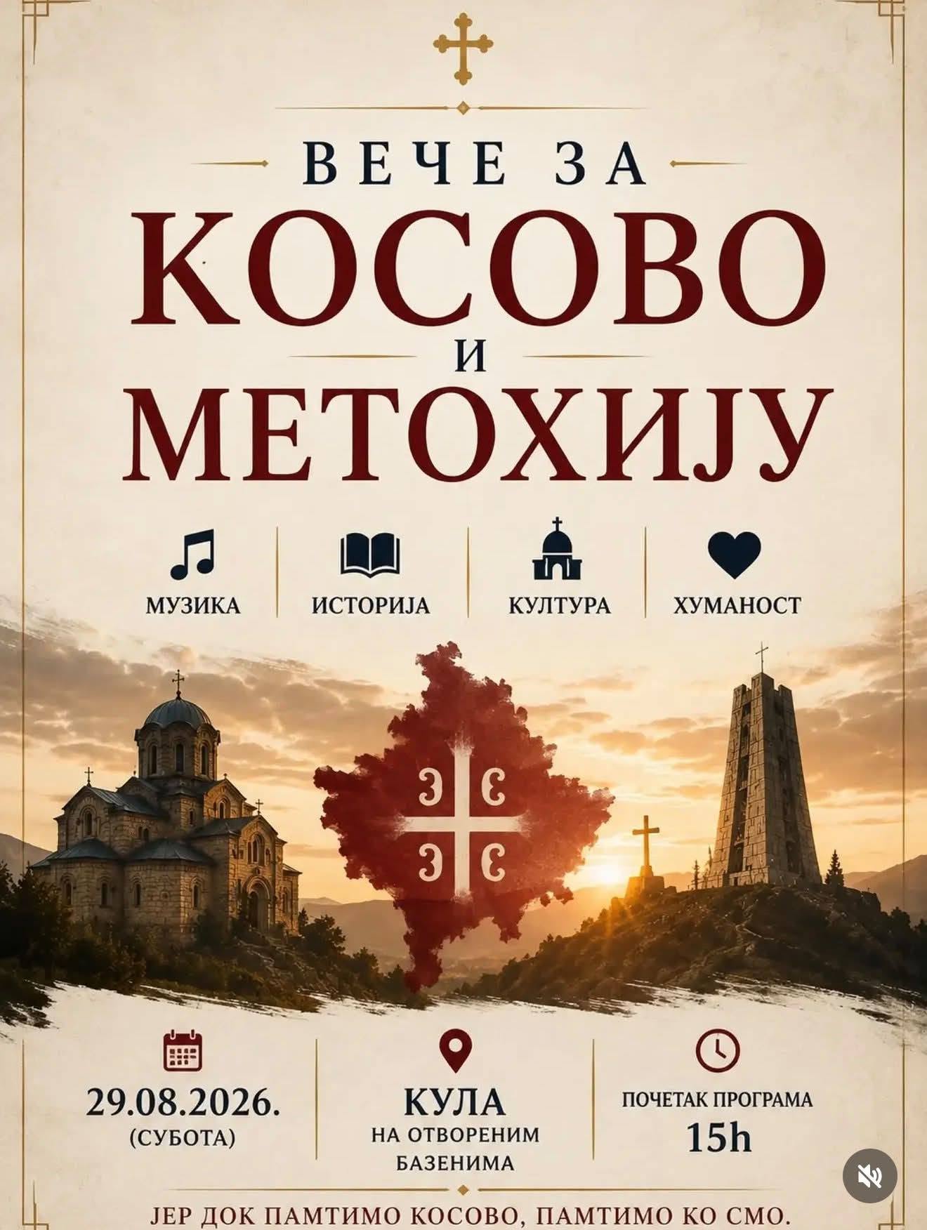 „Вече за Косово и Метохију“ 29. августа у Кули