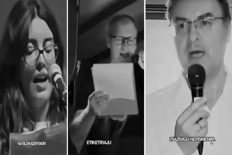 Називају народ Србије неписменим, а они не знају две реченице да прочитају! Још један срамотан снимак са блокадерског протеста (ВИДЕО)